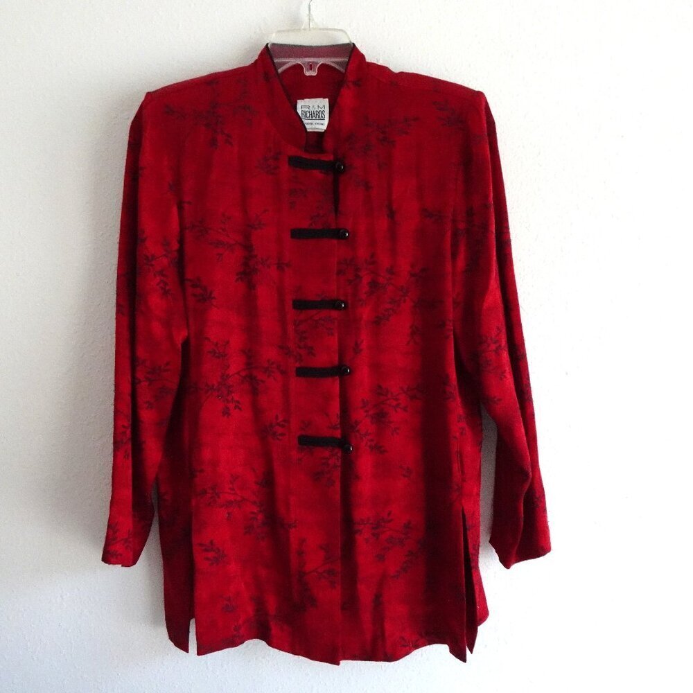 R&M Richards by Karen Kwong Red Jacket Tunic Mandarin Collar Size 12 Vintage